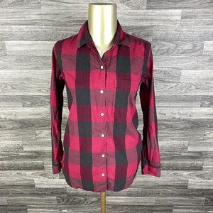 GAP Button Down Collar Long Sleeve BlackMaroon Plaid Shirt Women's Size XS